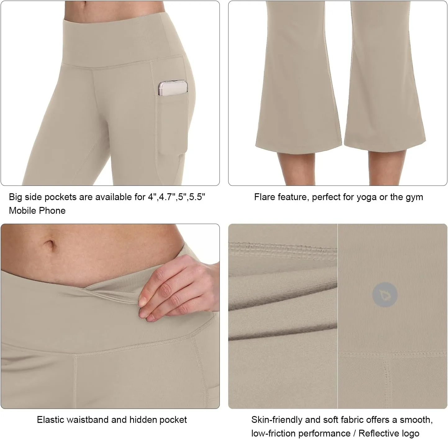 baleaf 21" Yoga Pants Women Flare Capri Leggings with Pockets Bootcut Casual Cotton Work Summer Lounge