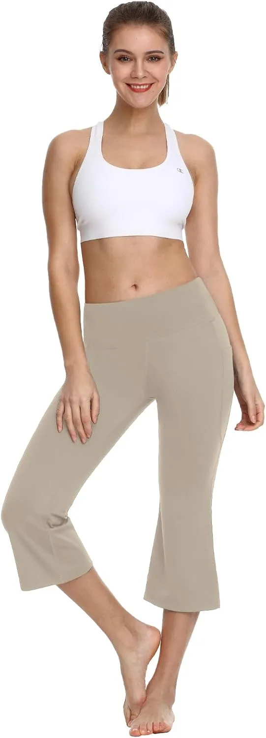 baleaf 21" Yoga Pants Women Flare Capri Leggings with Pockets Bootcut Casual Cotton Work Summer Lounge