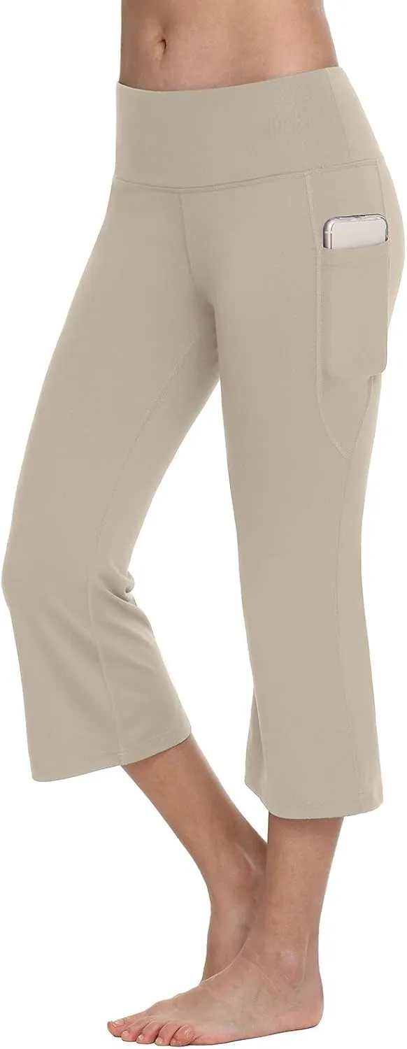 baleaf 21" Yoga Pants Women Flare Capri Leggings with Pockets Bootcut Casual Cotton Work Summer Lounge