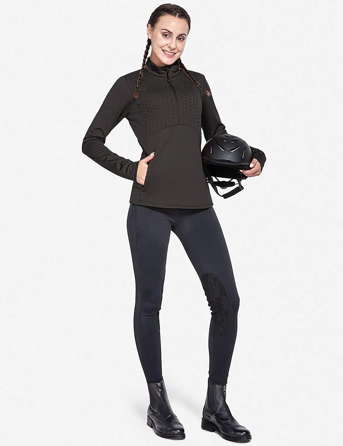 baleaf Women's Riding Pants Equestrian Breeches Knee-Patch Horse Riding Tights Horseback Belt Loops Pockets UPF50 