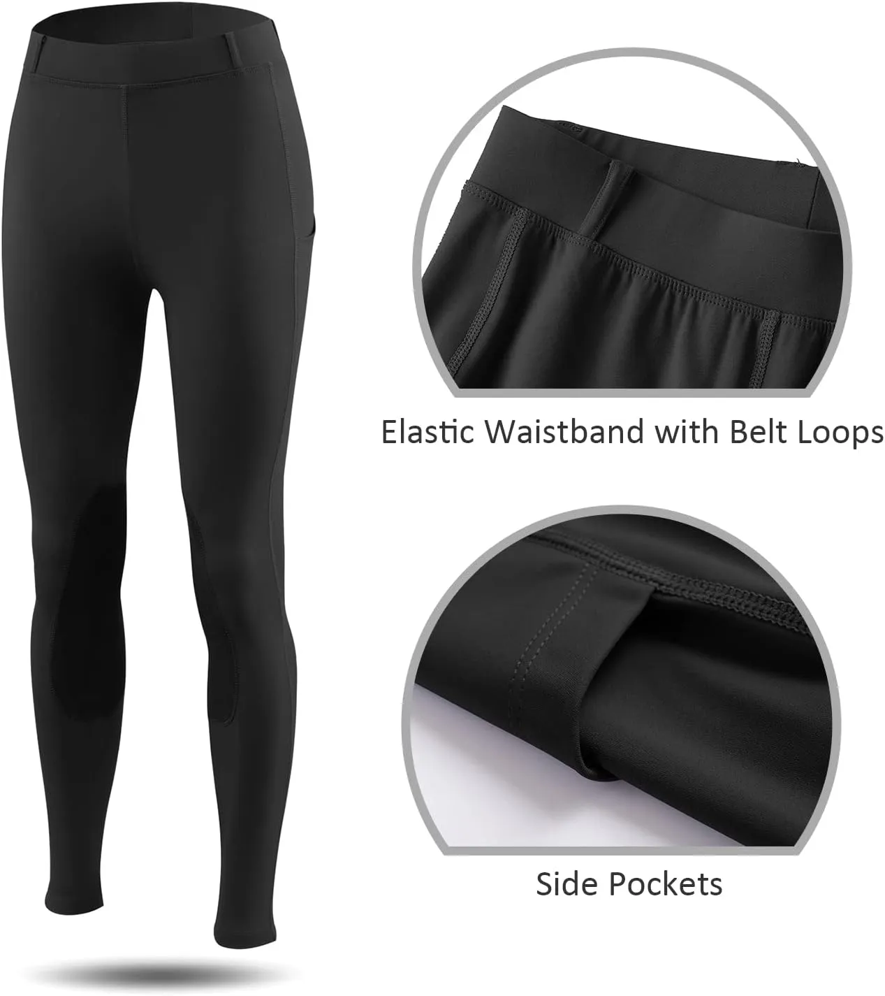 baleaf Women's Riding Pants Equestrian Breeches Knee-Patch Horse Riding Tights Horseback Belt Loops Pockets UPF50 