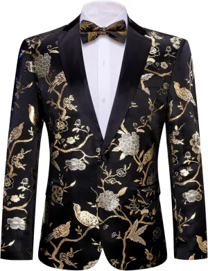 Barry.Wang Blazer for Men Paisley Sport Coat Lightweight Suit Jacket Regular Tuxedo Flower Mardi Gras Carnival Gift