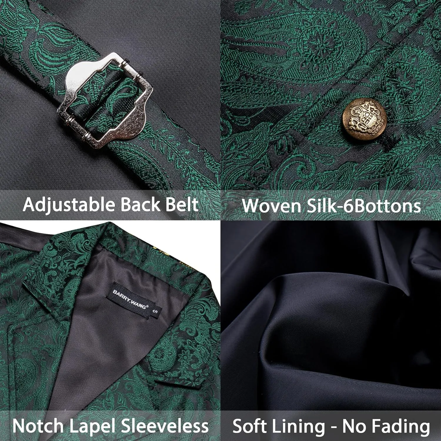 Barry.Wang Mens Victorian Suit Vest Lapel Collar Silk Paisley Steampunk Gothic Waistcoat Formal/Leisure Party