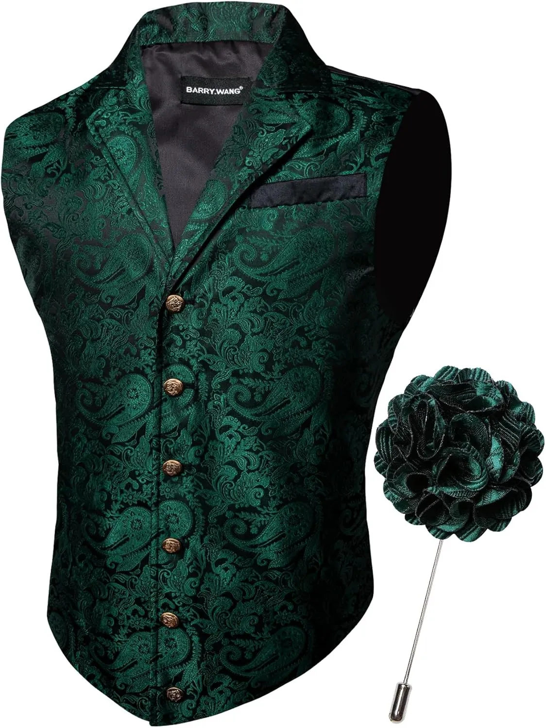 Barry.Wang Mens Victorian Suit Vest Lapel Collar Silk Paisley Steampunk Gothic Waistcoat Formal/Leisure Party