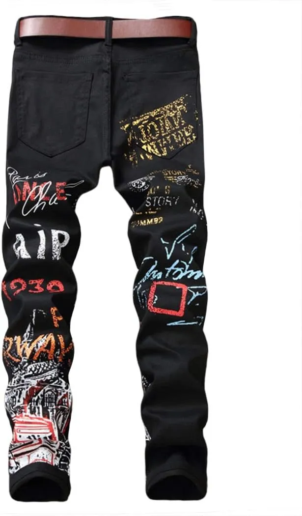 Baylvn Men's Casual Printed Slim Fit Jeans Skinny Denim Pants