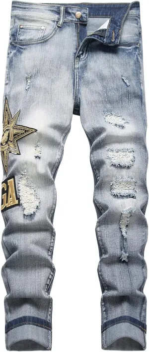 Baylvn Men's Ripped Distressed Destroyed Straight Slim Fit Jeans Skinny Casual Fashion Denim Pants