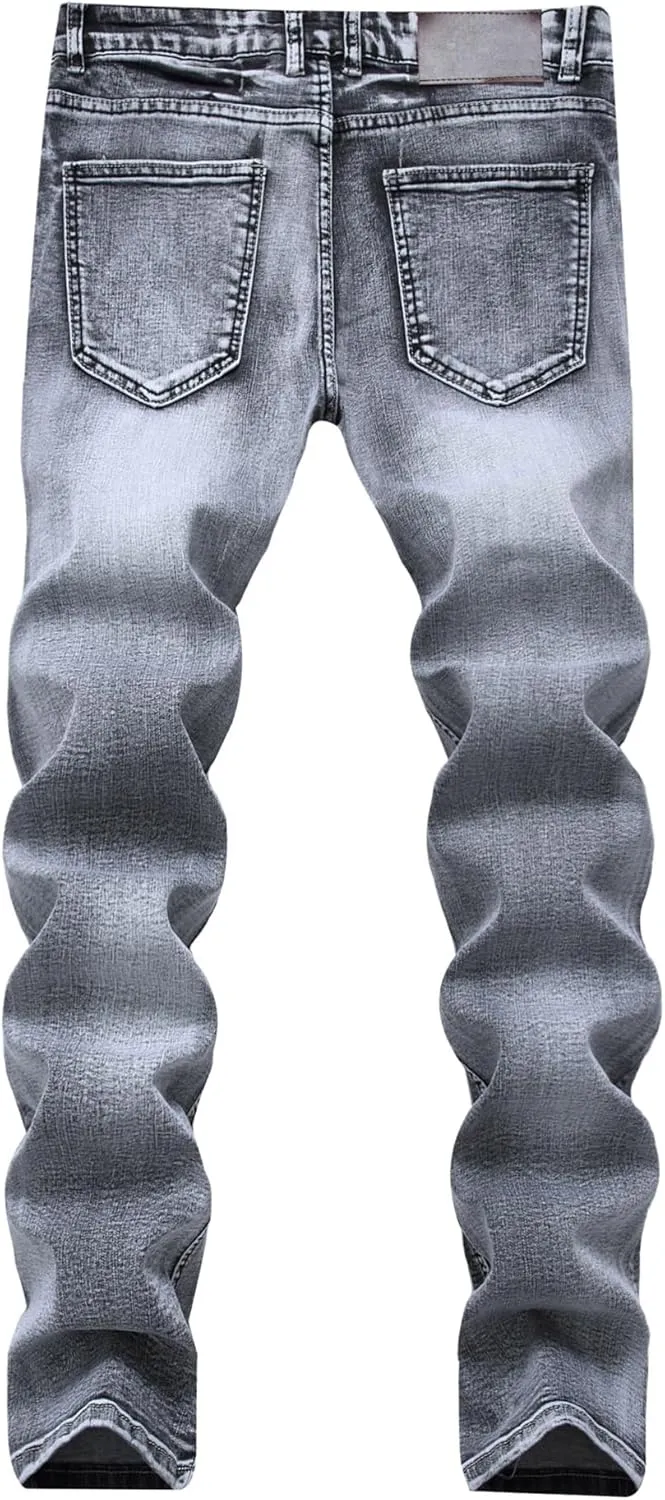 Baylvn Men's Ripped Distressed Destroyed Straight Slim Fit Jeans Skinny Casual Fashion Denim Pants