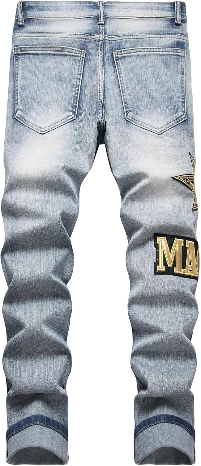 Baylvn Men's Ripped Distressed Destroyed Straight Slim Fit Jeans Skinny Casual Fashion Denim Pants