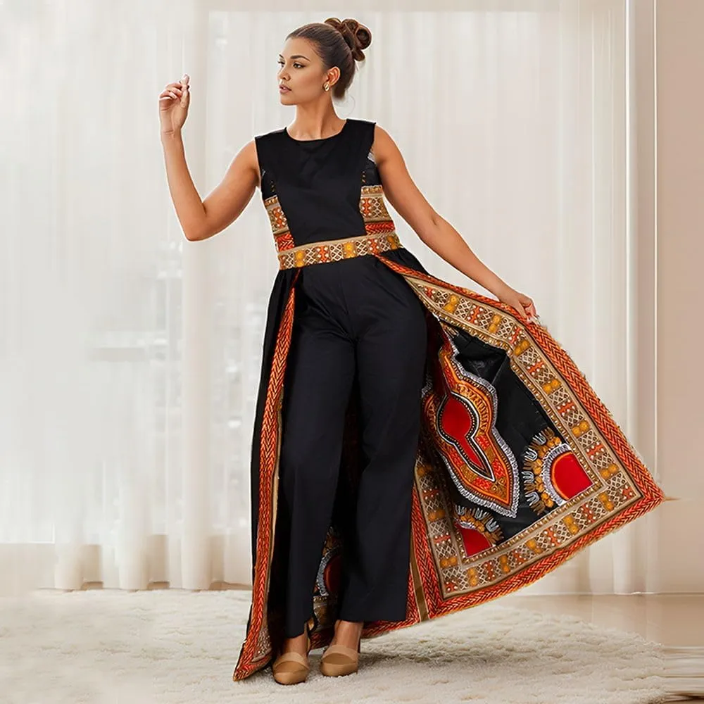 BAZINRICHE African Elegant Womens Rompers Jumpsuit Sleeveless Dresses Jumpsuit Long Dashiki Pants Plus Size