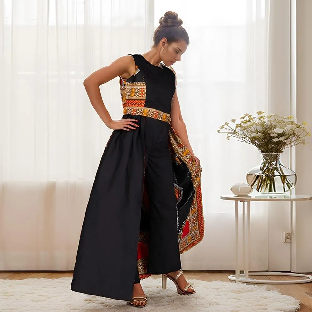 BAZINRICHE African Elegant Womens Rompers Jumpsuit Sleeveless Dresses Jumpsuit Long Dashiki Pants Plus Size