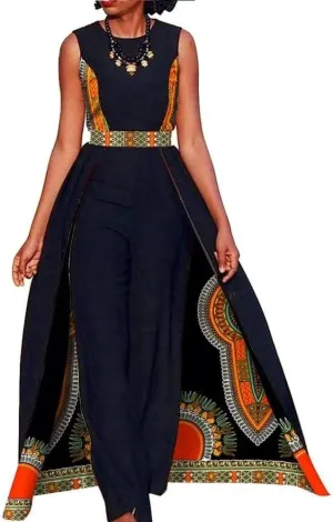 BAZINRICHE African Elegant Womens Rompers Jumpsuit Sleeveless Dresses Jumpsuit Long Dashiki Pants Plus Size