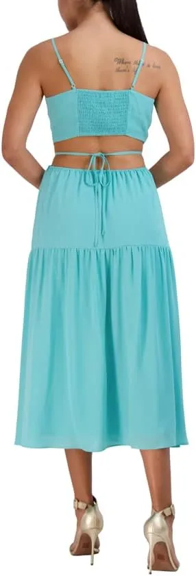 BCBGeneration Women's Scoop Neck Gathered Skirt Spaghetti Maxi Dress