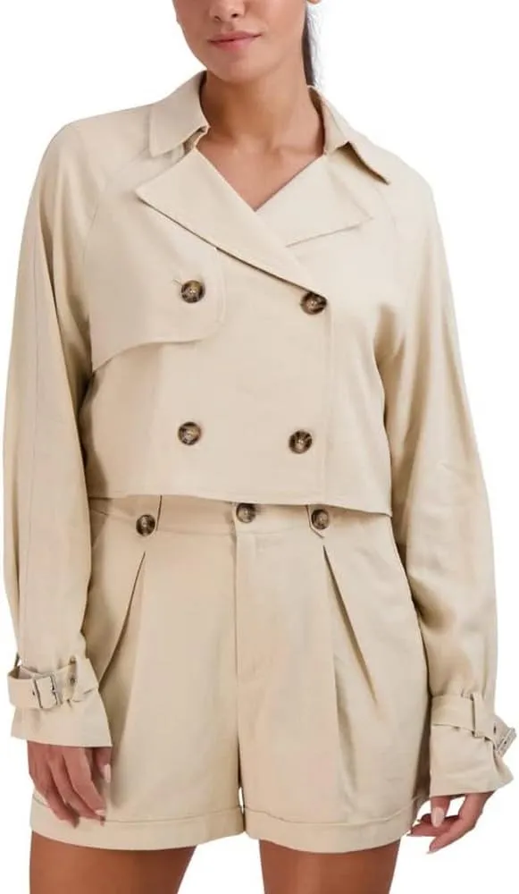 BCBGeneration Women's V Neck Crop Trench Double Breasted Jacket