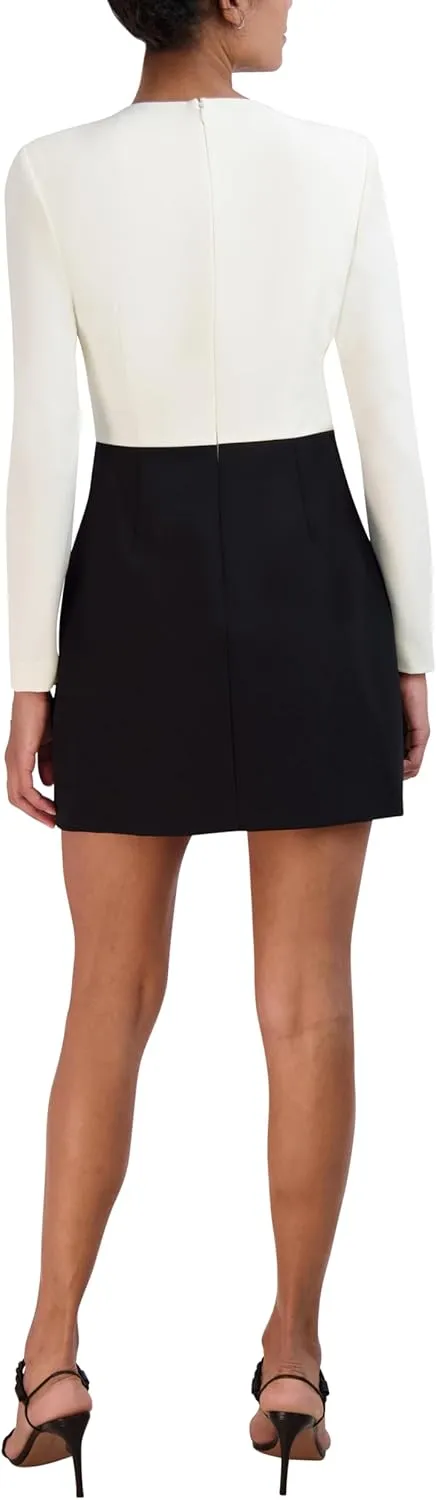 BCBGMAXAZRIA Women's Long Sleeve Round Neck Cutout Mini Cocktail Dress