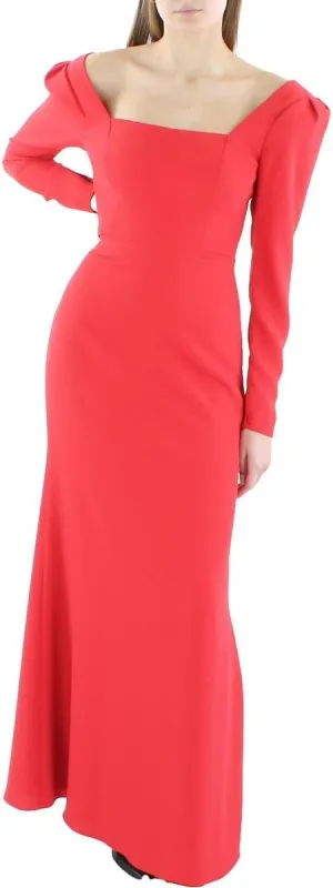 BCBGMAXAZRIA Women's Long Sleeve Square Neck Evening Gown with Open Back Keyhole