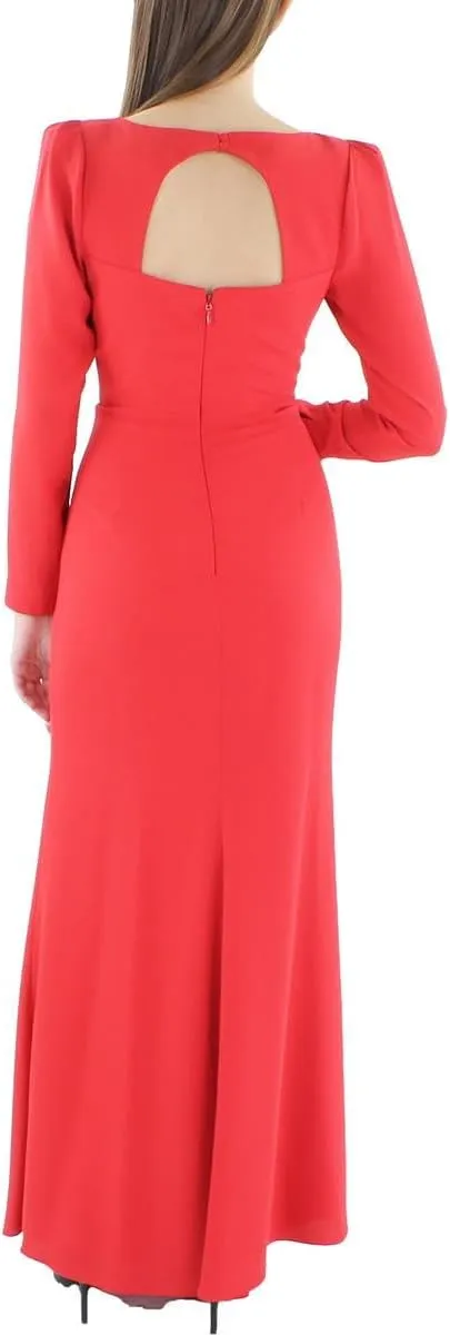 BCBGMAXAZRIA Women's Long Sleeve Square Neck Evening Gown with Open Back Keyhole