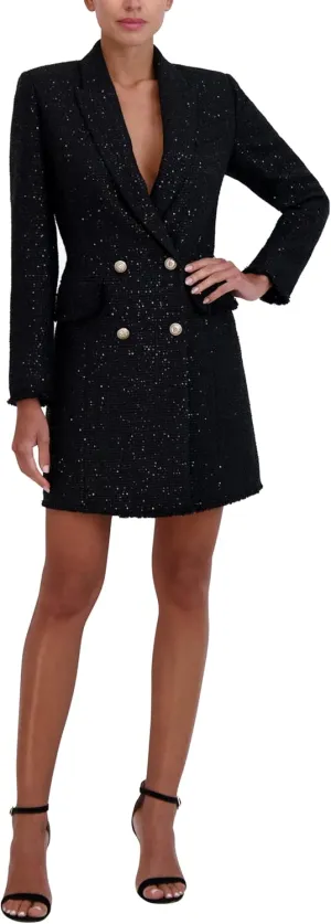 BCBGMAXAZRIA Women's Long Sleeve V Neck Mini Tweed Blazer Dress