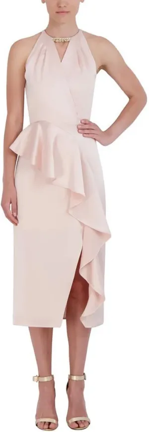 BCBGMAXAZRIA Women's Midi Halter Neck Cutout Sleeveless Day Dress