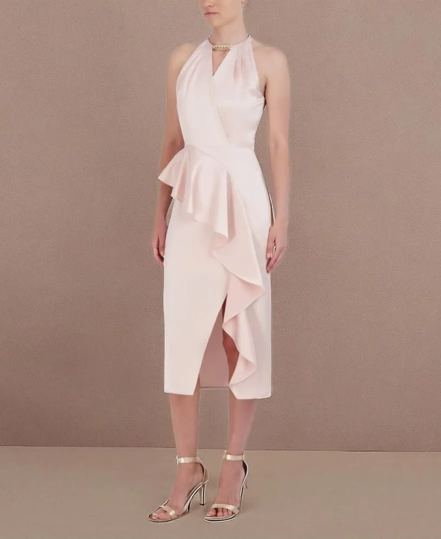 BCBGMAXAZRIA Women's Midi Halter Neck Cutout Sleeveless Day Dress