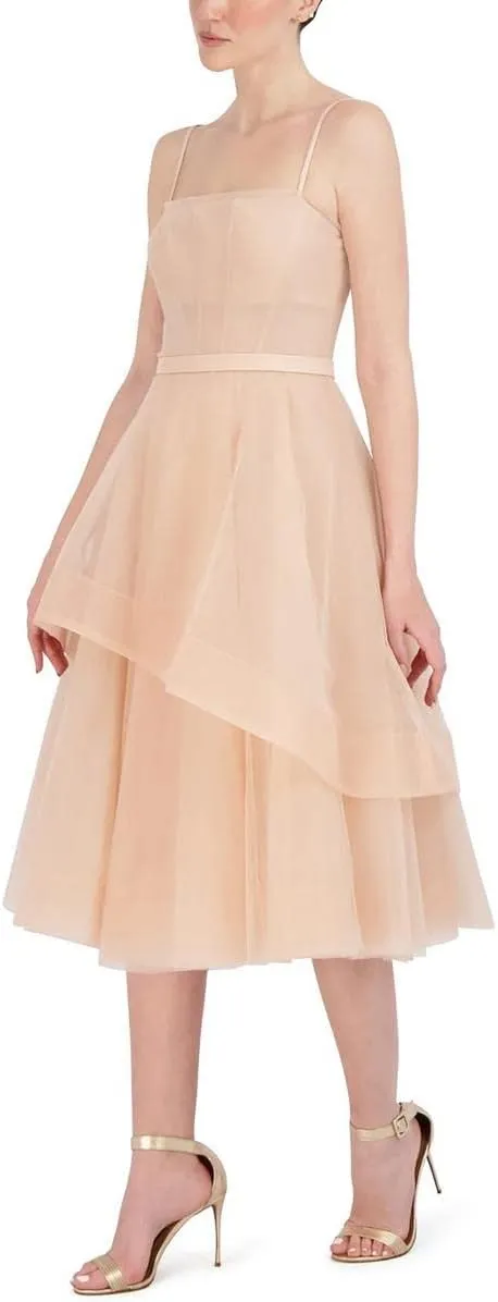 BCBGMAXAZRIA Women's Short Midi Evening Fit and Flare Adjustable Spaghetti Straps Tiered Skirt Corset Bodice Dresses