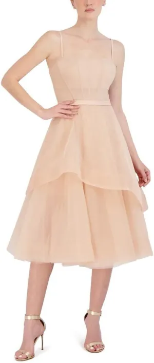BCBGMAXAZRIA Women's Short Midi Evening Fit and Flare Adjustable Spaghetti Straps Tiered Skirt Corset Bodice Dresses