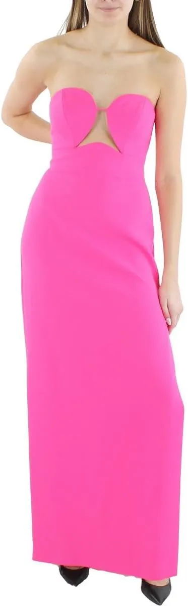 BCBGMAXAZRIA Women's Strapless Long Evening Dress W Wire Cut Out Neck Bonded Bodice Floor Length Column Skirt Side Slit