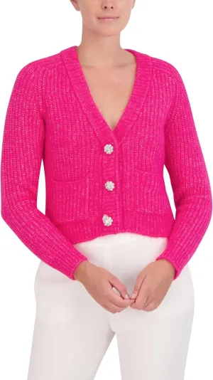 BCBGMAXAZRIA Women's V Neck Long Sleeve Raglan Cardigan with Front Snap Button Closure
