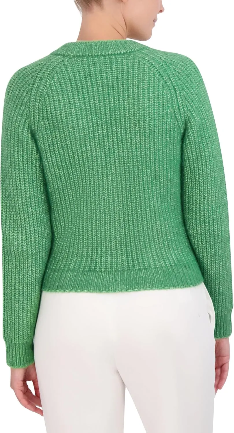 BCBGMAXAZRIA Women's V Neck Long Sleeve Raglan Cardigan with Front Snap Button Closure