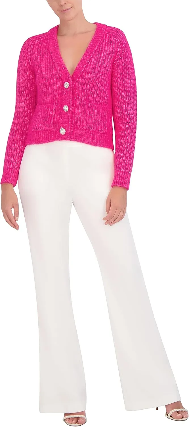 BCBGMAXAZRIA Women's V Neck Long Sleeve Raglan Cardigan with Front Snap Button Closure
