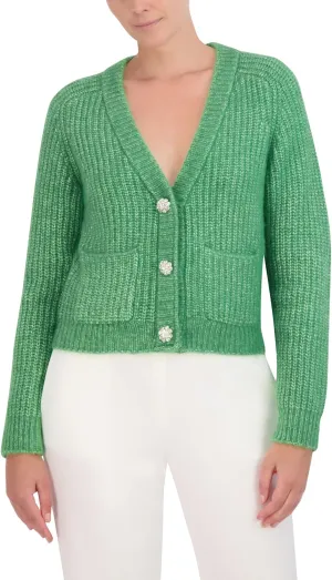 BCBGMAXAZRIA Women's V Neck Long Sleeve Raglan Cardigan with Front Snap Button Closure