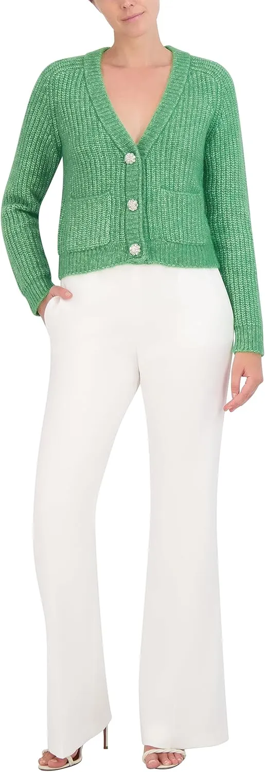 BCBGMAXAZRIA Women's V Neck Long Sleeve Raglan Cardigan with Front Snap Button Closure