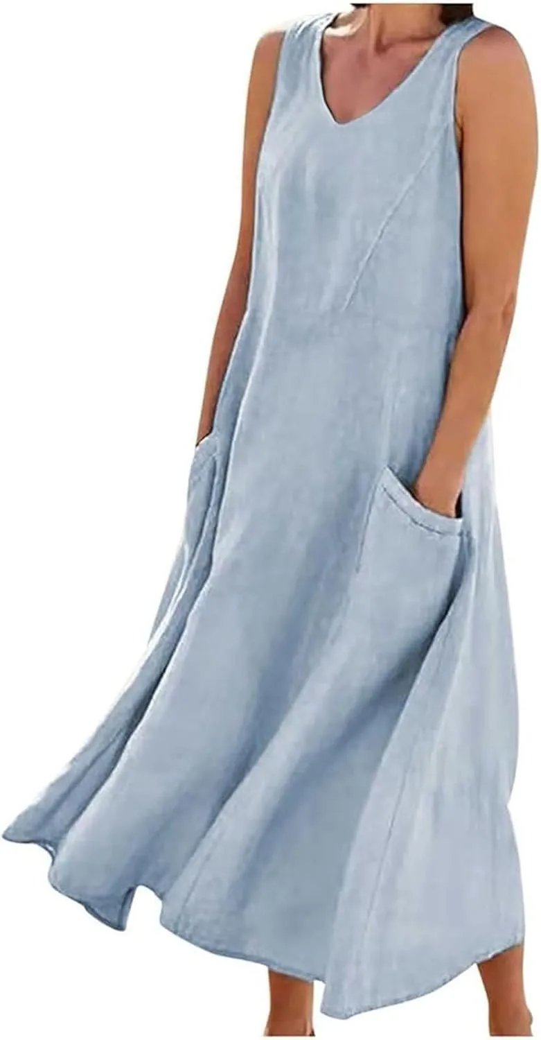 Beach Vacation Clothes for Women Beach Fashion Vacation Essentials Summer Dresses for Women 2025 Cotton Linen Maxi Dress