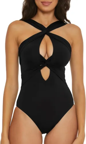 BECCA Women's Standard Color Code One Piece Swimsuit, High Neck, Bathing Suits