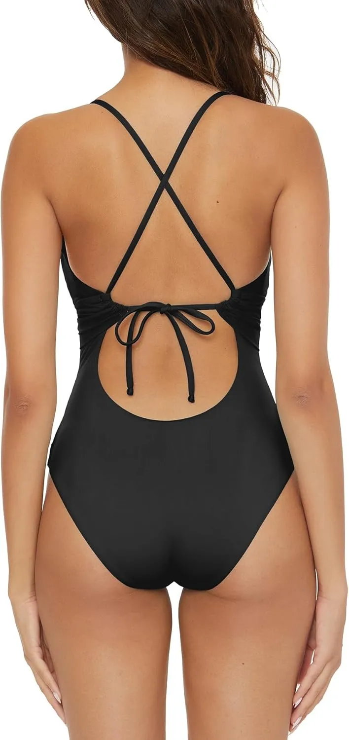 BECCA Women's Standard Color Code One Piece Swimsuit, Plunge Neck, Bathing Suits