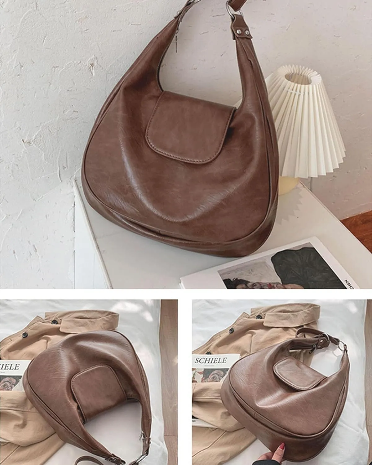 Big Capacity Shoulder Vintage Faux Leather Handbag Satchel Soft Leather Tote