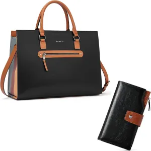 BOSTANTEN Genuine Leather Laptop Briefcase for Women Shoulder Bag 15.6 Inch Business Computer Tote and Womens Leather Wallets