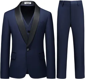 Boy Suits 3 Piece Slim Fit Formal Suit Set with Tuxedo Jacket Vest Pants for Kids Wedding Ring Bearer Party