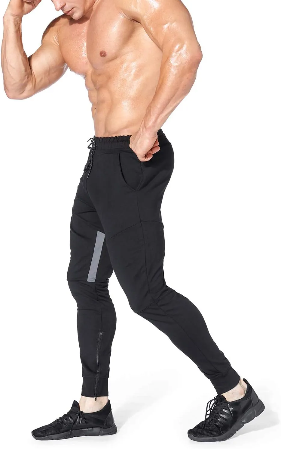 BROKIG Mens Gym Jogger Pants,Casual Slim Workout Sweatpants with Zipper Pockets Bodybuilding Athletic Pants