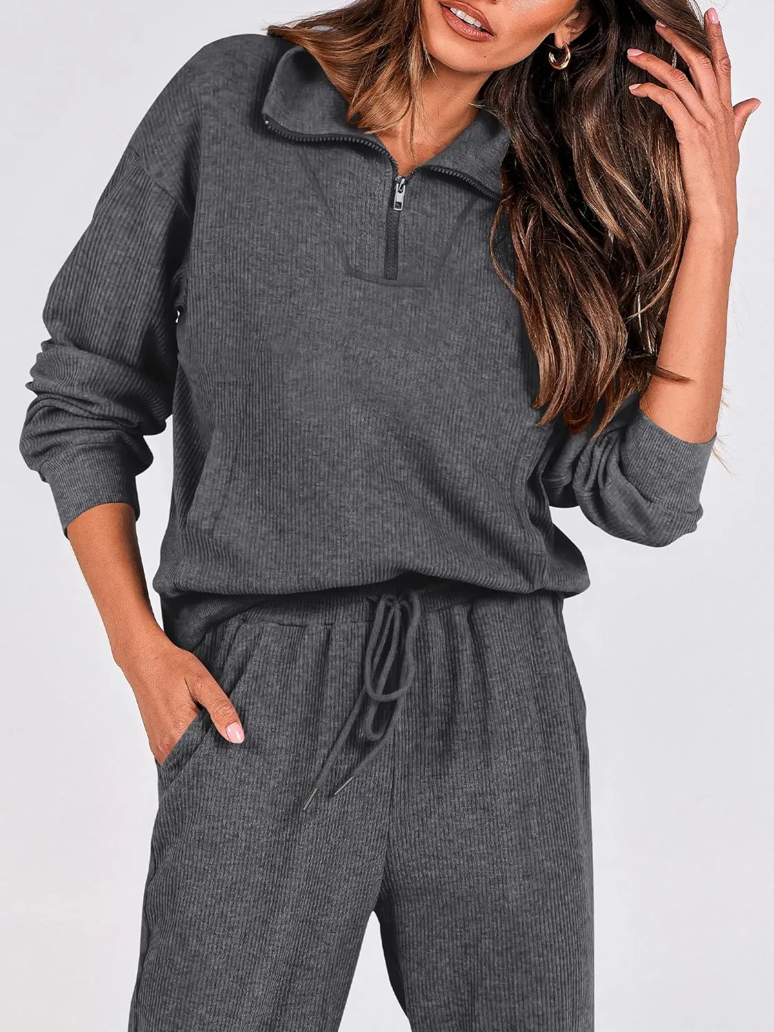 BTFBM Women's 2 Piece Tracksuit Fall Outfits 2025 Long Sleeve Half Zip Sweatshirt Sweatpants Lounge Set Sweatsuits