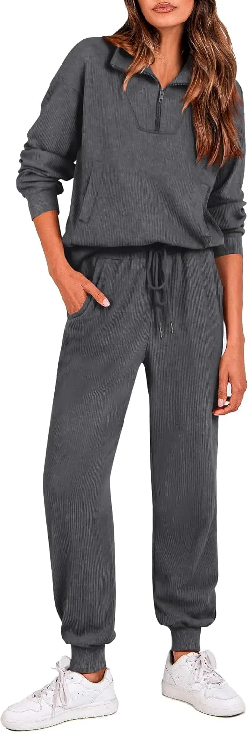 BTFBM Women's 2 Piece Tracksuit Fall Outfits 2025 Long Sleeve Half Zip Sweatshirt Sweatpants Lounge Set Sweatsuits