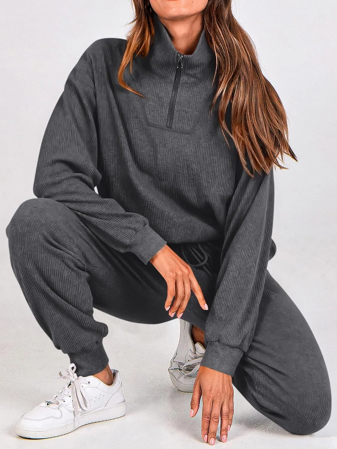 BTFBM Women's 2 Piece Tracksuit Fall Outfits 2025 Long Sleeve Half Zip Sweatshirt Sweatpants Lounge Set Sweatsuits