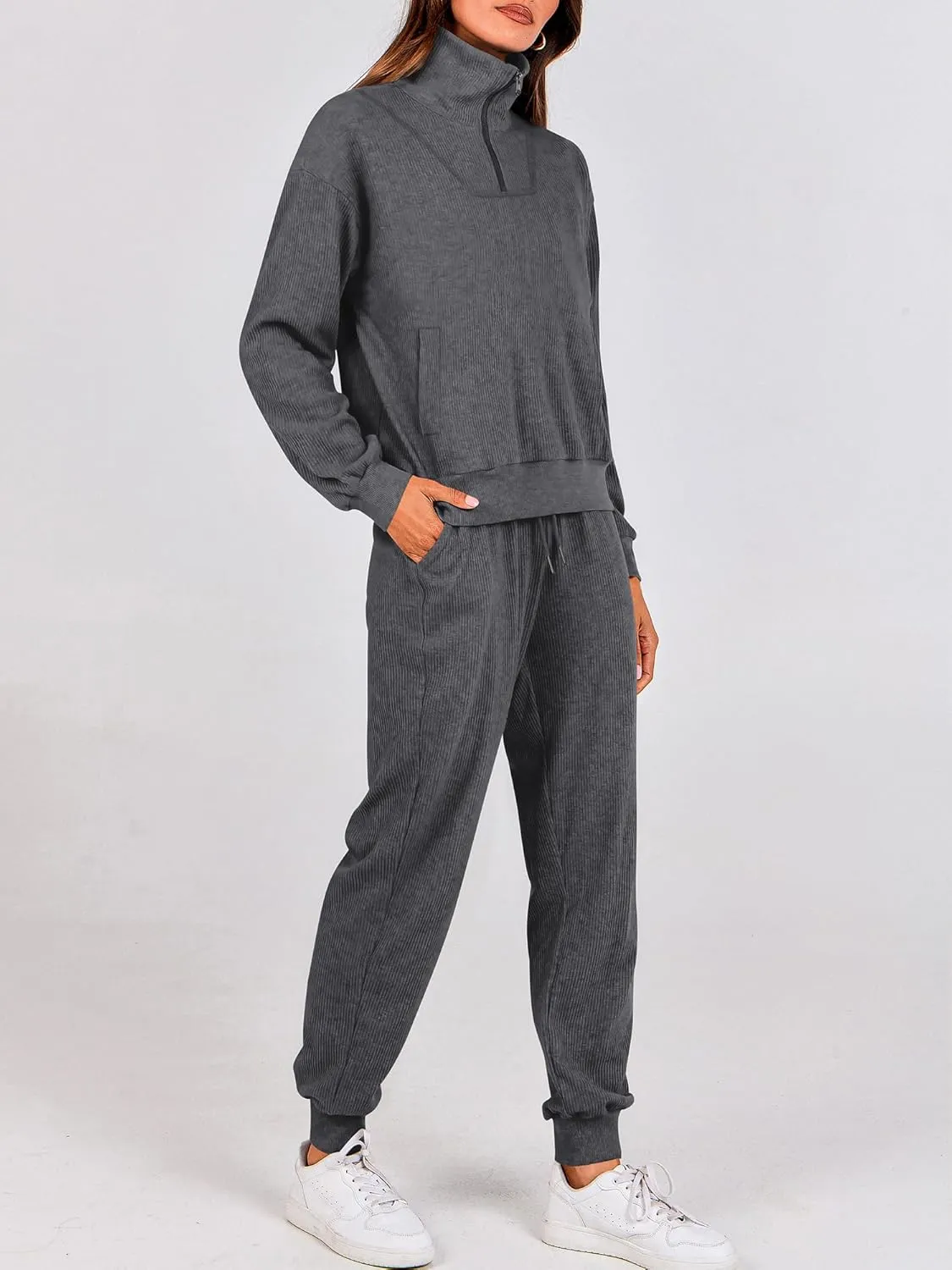 BTFBM Women's 2 Piece Tracksuit Fall Outfits 2025 Long Sleeve Half Zip Sweatshirt Sweatpants Lounge Set Sweatsuits
