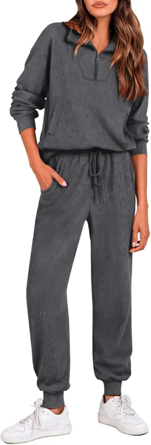 BTFBM Women's 2 Piece Tracksuit Fall Outfits 2025 Long Sleeve Half Zip Sweatshirt Sweatpants Lounge Set Sweatsuits