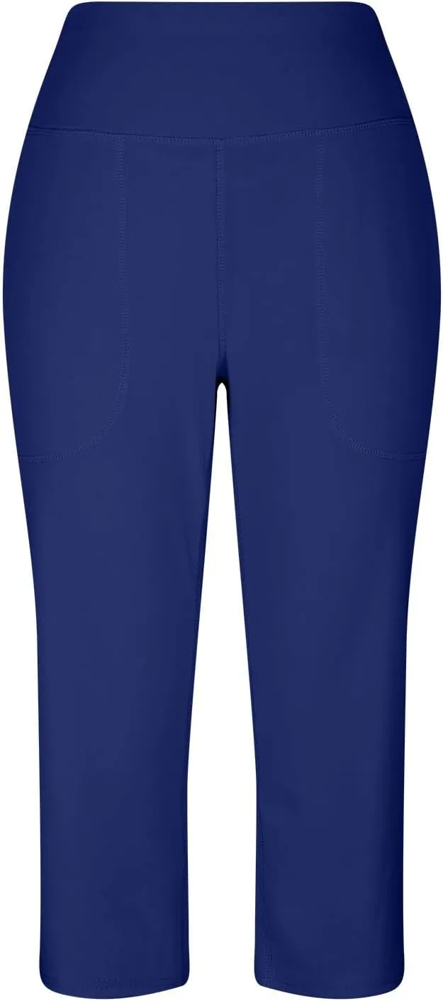 Capri Pants for Women Summer Casual Elastic Waist Wide Leg Cropped Trousers Plus Size Tummy Control Petite Yoga Pants
