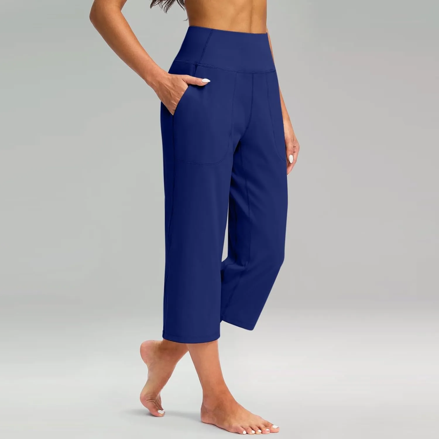 Capri Pants for Women Summer Casual Elastic Waist Wide Leg Cropped Trousers Plus Size Tummy Control Petite Yoga Pants