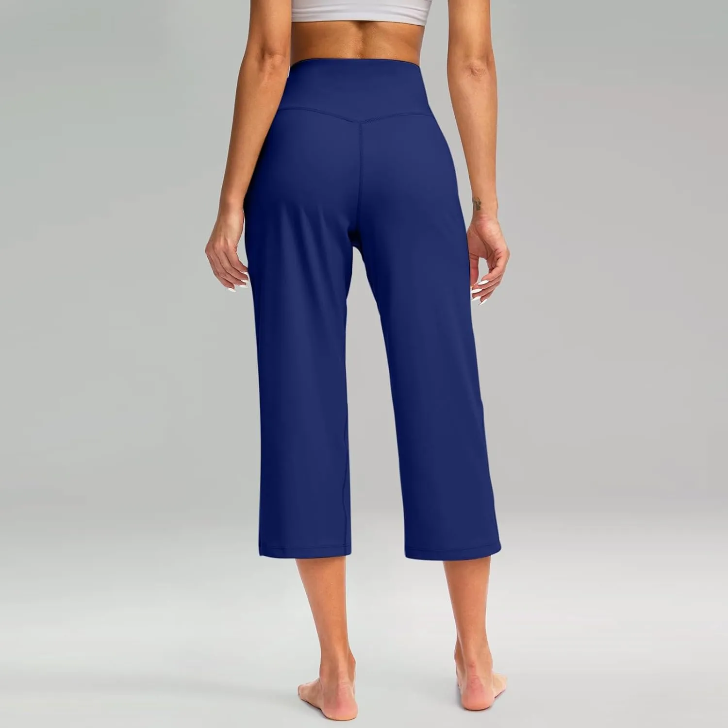 Capri Pants for Women Summer Casual Elastic Waist Wide Leg Cropped Trousers Plus Size Tummy Control Petite Yoga Pants