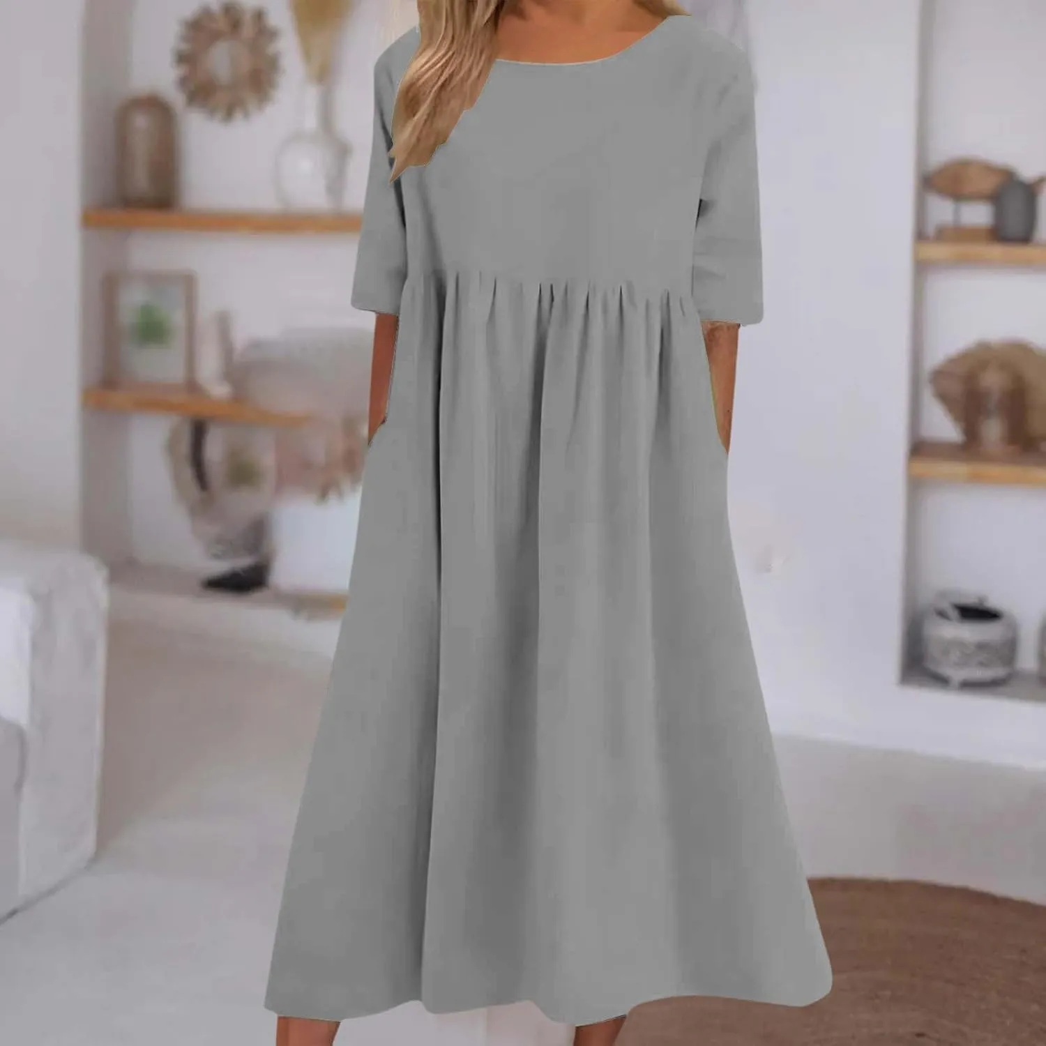 Casual Summer Dresses for Women 2025,Women's Plus Size Dress Oversized Boho Summer Crewneck Beach Dresses with Pockets