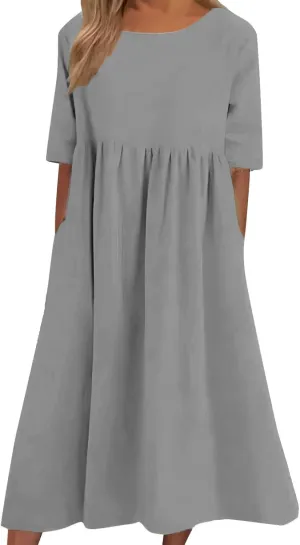 Casual Summer Dresses for Women 2025,Women's Plus Size Dress Oversized Boho Summer Crewneck Beach Dresses with Pockets