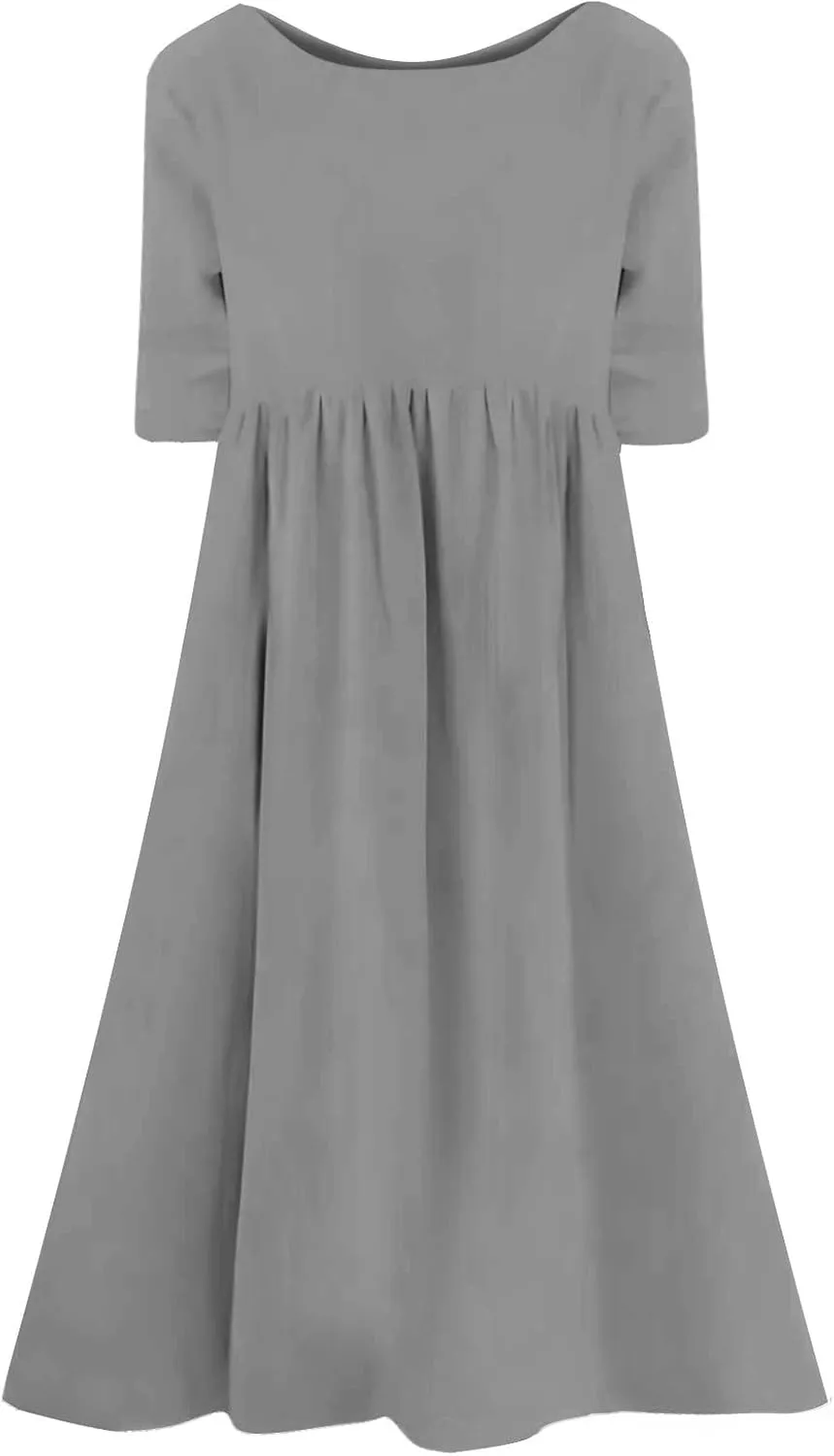 Casual Summer Dresses for Women 2025,Women's Plus Size Dress Oversized Boho Summer Crewneck Beach Dresses with Pockets