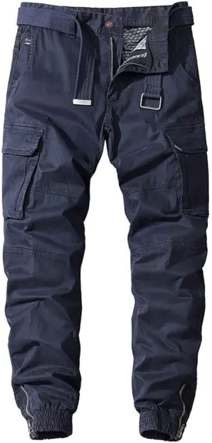 chouyatou Men's Casual Mid-Rise Waist Tapered Leg Close Bottom Jogger Cargo Pants
